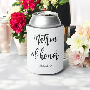 Matron of Honour Black White Wedding Can Cooler