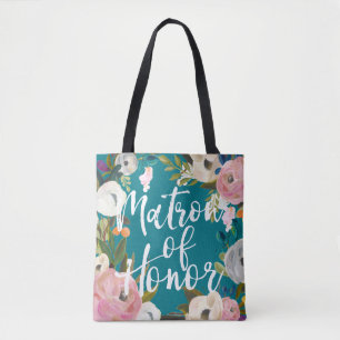 Matron of Honour Brushed Floral Wedding Party Tote