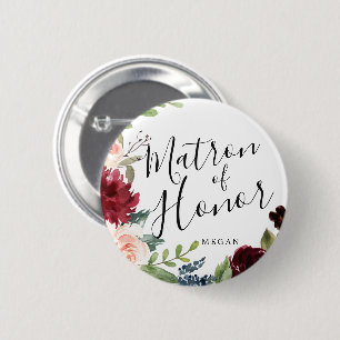 Matron of Honour Burgundy Bouquet Custom Wedding 6 Cm Round Badge