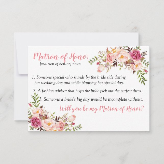 Matron of Honour definition card (Front)
