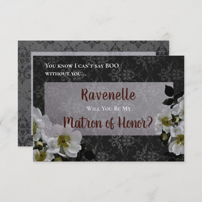 Matron of Honour Elegant Goth Glam Request Card (Front/Back)