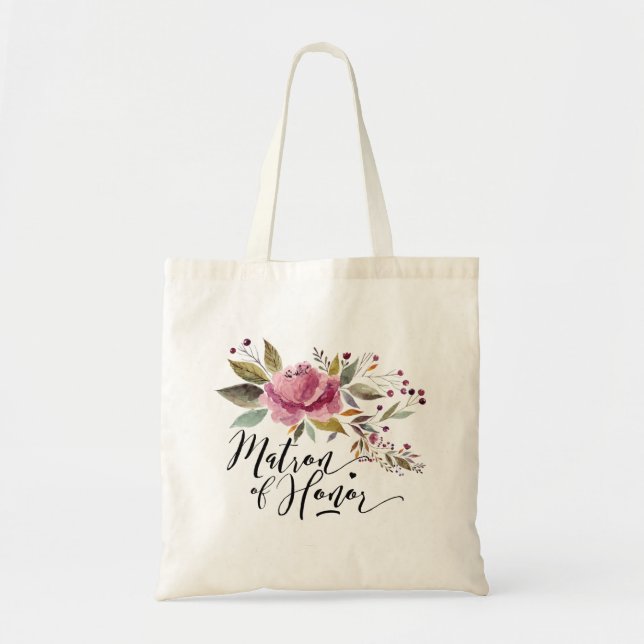 Matron of Honour Floral Budget Canvas Tote Bag (Front)