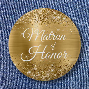 Matron of Honour Glittery Gold Foil 6 Cm Round Badge