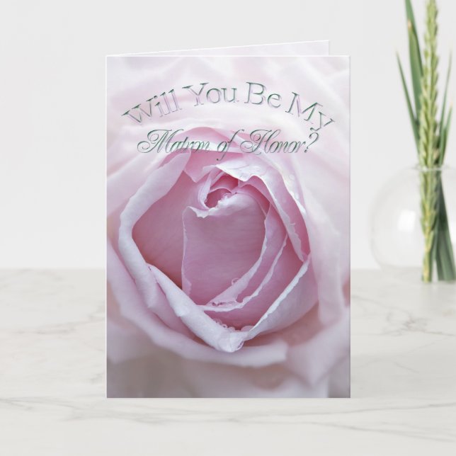 Matron of honour invitation with a pink rose (Front)