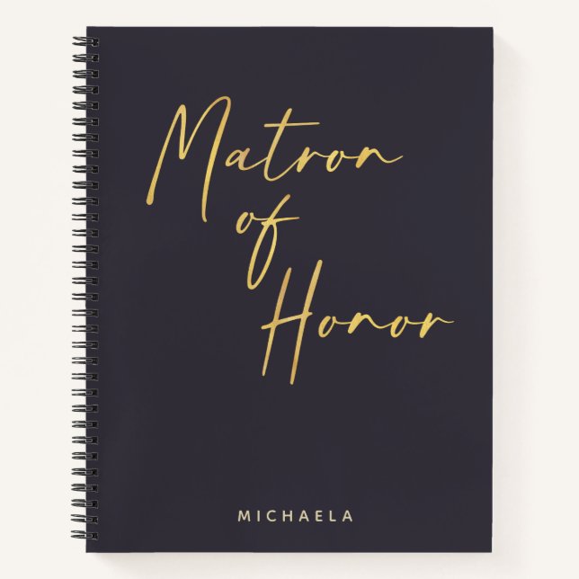 Matron of Honour Minimalist Gold Navy Personalised Notebook (Front)