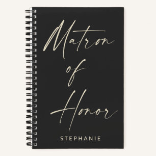 Matron of Honour Minimalist Personalised Black Notebook