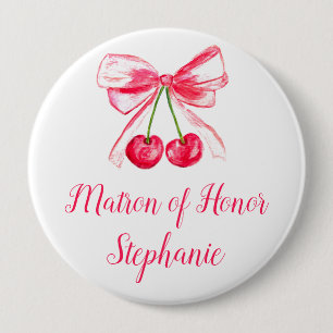 Matron of Honour Pink Bow Coquette Wedding 10 Cm Round Badge
