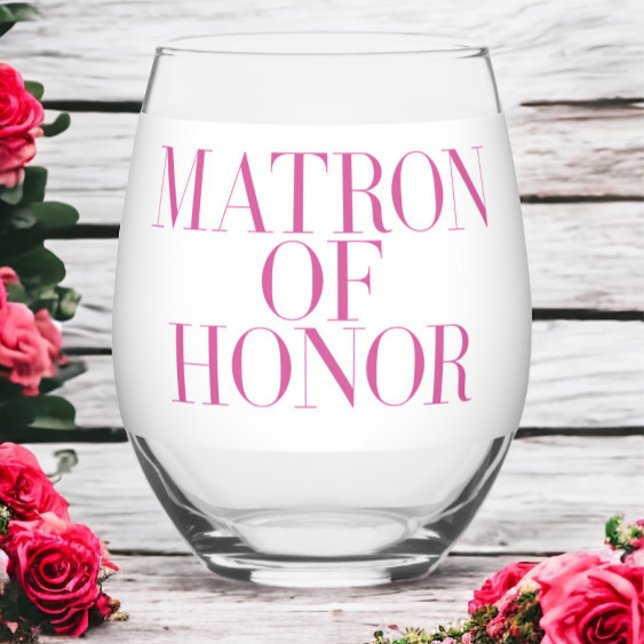 Matron of Honour Pink Modern Elegant Personalised  Stemless Wine Glass (Creator Uploaded)