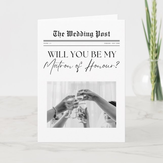 Matron of Honour Proposal, UK Custom Newspaper Card (Front)