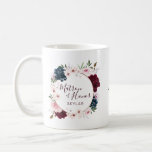 Matron of Honour Red & Navy Rose Watercolor Wreath Coffee Mug<br><div class="desc">Send a beautiful personalised gift for your amazing matron of honour that she’ll cherish for years to come with our elegant burgundy and navy rose watercolor rose custom name mug. The design features our painted elegant watercolor flowers. A Beautiful floral arrangement of red burgundy, deep blues and blush pinks flowers...</div>
