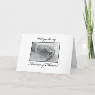 Matron of Honour Request Black, White Invitation