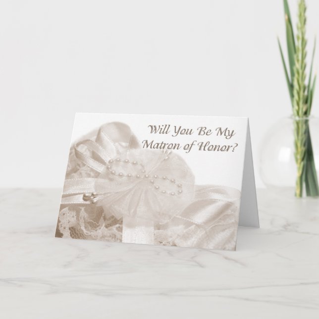 Matron of Honour Request Sepia Lace Invitation (Front)