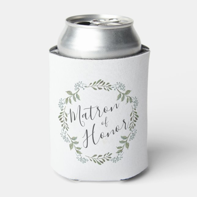 Matron of Honour Sage Greenery Wreath Wedding Can Cooler (Can Front)
