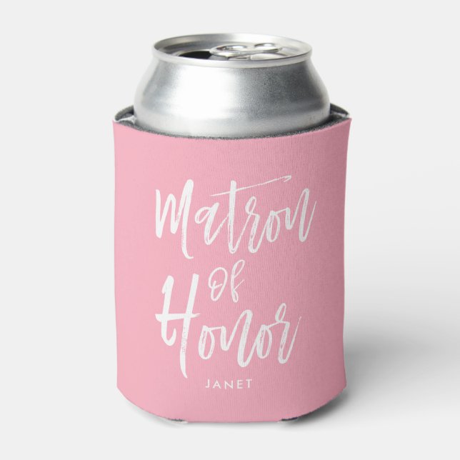 Matron of Honour | Script Style Custom Pink Weddin Can Cooler (Can Front)