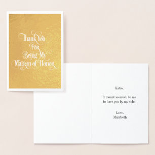 Matron Of Honour Thank You Gold Foil Card