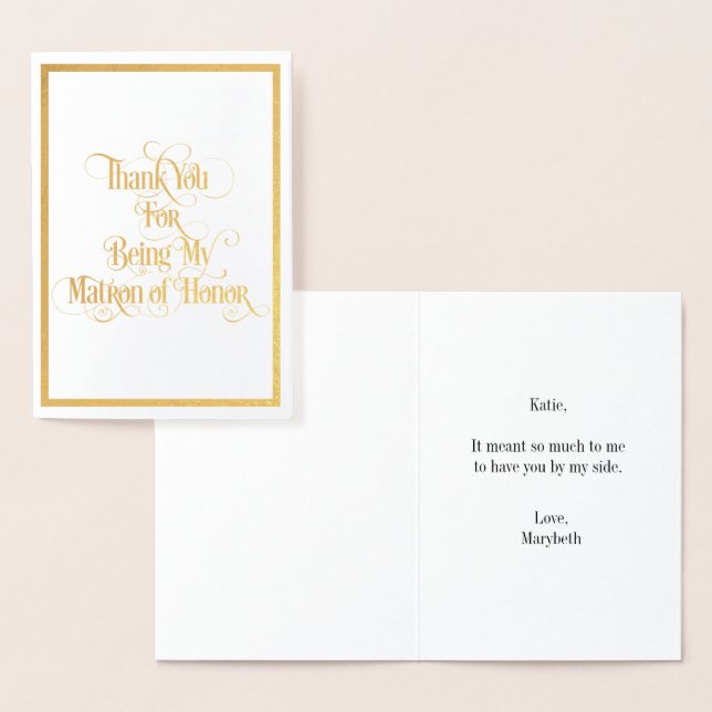 Matron Of Honour Thank You Gold Foil Card (Display)