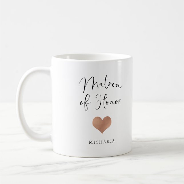 Matron of Honour | Trendy Script and Heart Coffee Mug (Left)