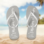 Matron of Honour Wedding Favour Name Monogram Grey Jandals<br><div class="desc">Surprise your Matron of Honour with these fun flip flops - personalise with her name or monogram and wedding date. The background colour can be changed to match the wedding colours. Makes a perfect bridal party favour and something she can wear during the wedding or on the dance floor. Modern...</div>