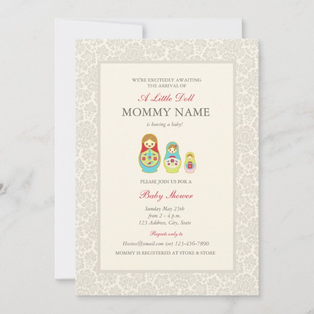 Matroyshka Russian Nesting Dolls Shower Invite (Front)