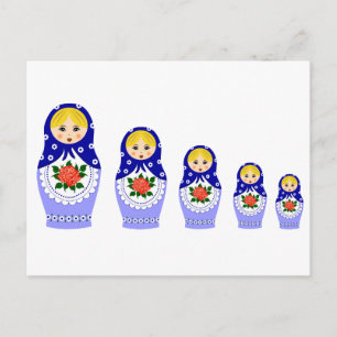 Matryoschka dolls blue postcard