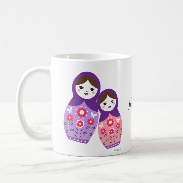 Matryoshka cute Russian nesting dolls Mum Daughter Coffee Mug (Left)