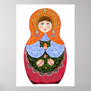 Matryoshka doll in Russian folk art Khokhloma Poster