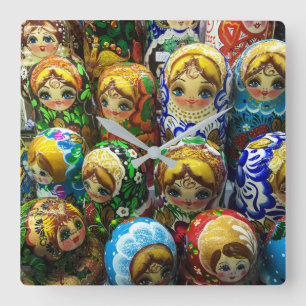 Matryoshka Dolls Souvenir Kiosk Travel Photo Square Wall Clock