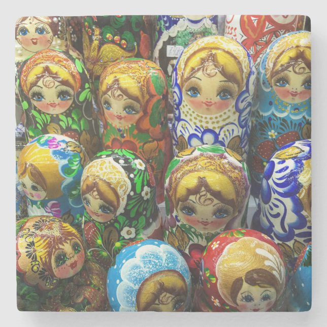 Matryoshka Dolls Souvenir Kiosk Travel Photo Stone Coaster (Front)