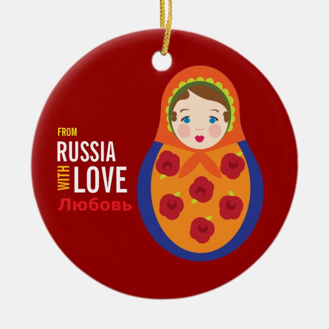 Matryoshka From Russia With Love Adoption Keepsake Ceramic Tree Decoration (Front)