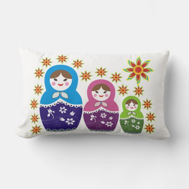 Matryoshka Russian dolls & sunflowers custom Lumbar Cushion (Front)