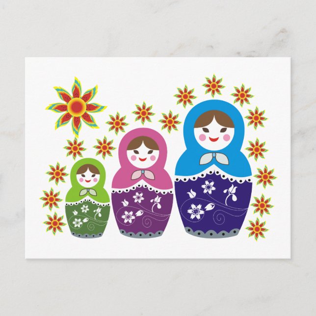 Matryoshka Russian dolls & sunflowers custom Postcard (Front)
