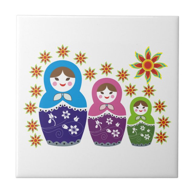 Matryoshka Russian dolls & sunflowers custom Tile (Front)