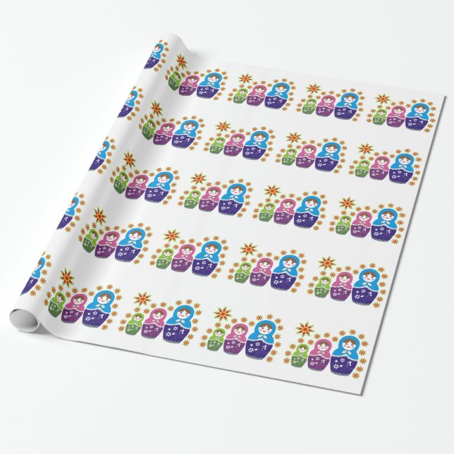 Matryoshka Russian dolls & sunflowers custom Wrapping Paper (Unrolled)