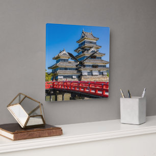 Matsumoto castle and bridge square wall clock
