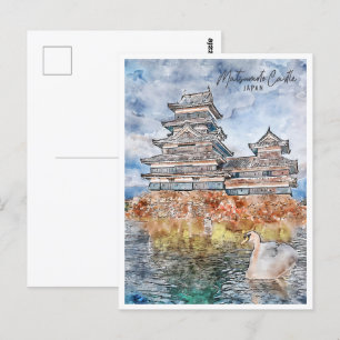 Matsumoto Castle Japan Travel Place Watercolor Postcard