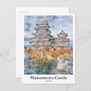 Matsumoto Castle Japan Travel Watercolor Sketch Postcard