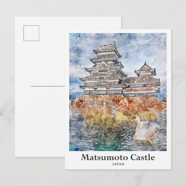 Matsumoto Castle Japan Travel Watercolor Sketch Postcard (Front/Back)