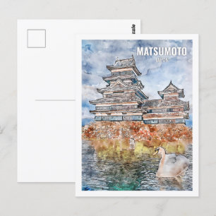 Matsumoto Japan Famous Travel Place Watercolor Postcard