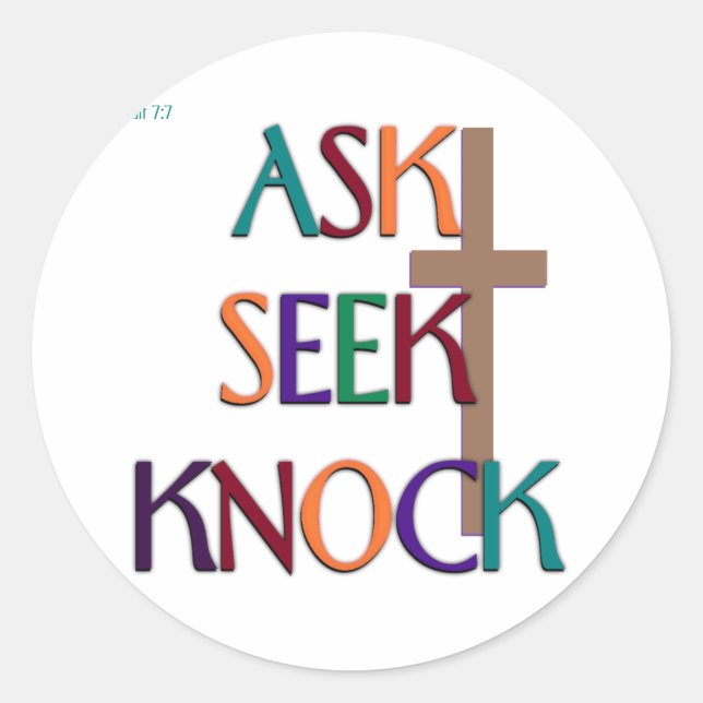 Matt 7:7 customisable christian gift classic round sticker (Front)