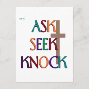 Matt 7:7 customisable christian gift postcard