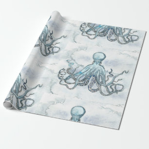 Matt Blue Octopus Wrapping Papger Paper