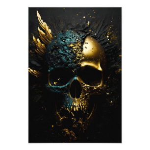 Matt schwarzer Totenkopf mit Gold Splitter Photo Print