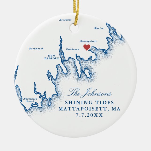 Mattapoisett MA Wedding Photo First Christmas Ceramic Tree Decoration (Front)