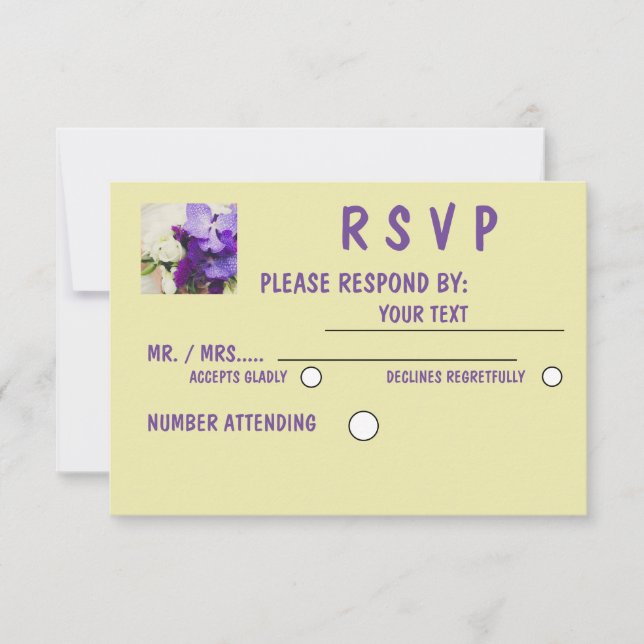 Matte 3.5" x 5", Standard white envelopes included RSVP Card (Front)