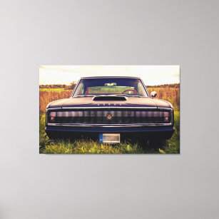 Matte Black 1966 Dodge Charger on Grass Canvas Print