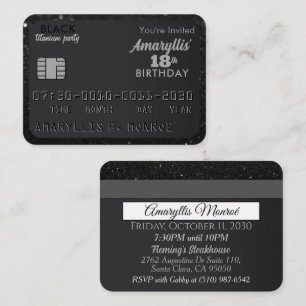 Matte Black Credit Card Birthday Invitations