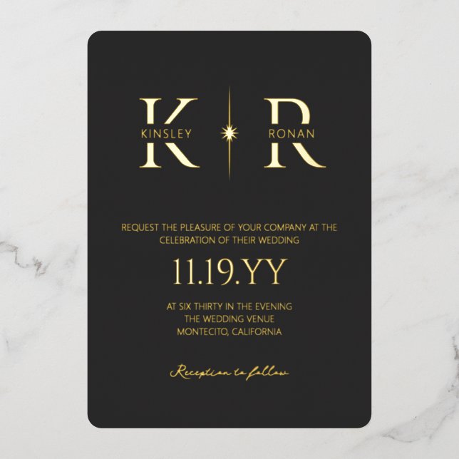 Matte Black Elegant Flare Monogram Wedding (Front)