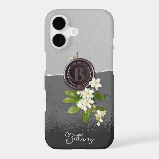 Matte Black Faux Wax Seal Monogram Floral  (Back)