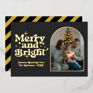 Matte Black & Gold Modern Retro Christmas Photo