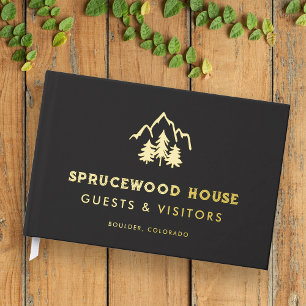 Matte Black Gold Mountains Pines BnB Rental Cabin Guest Book